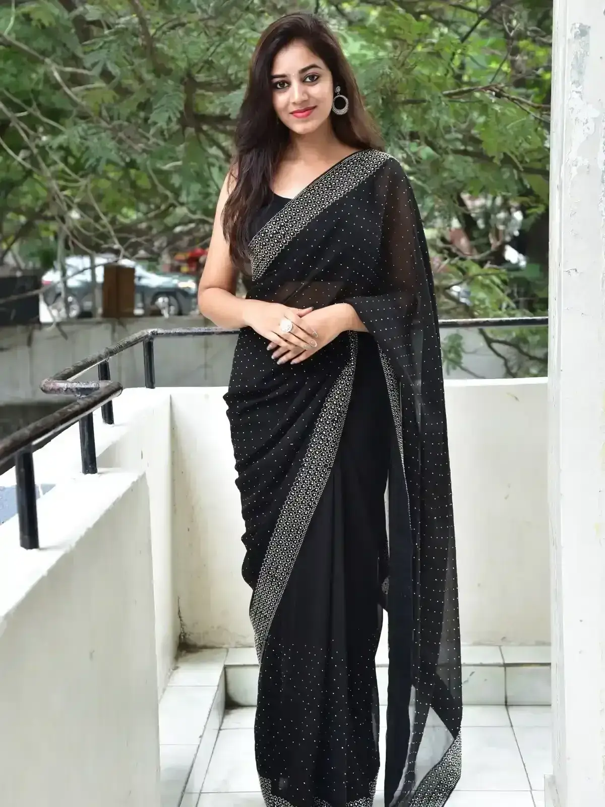 Vibhisha Jaanu in Black Saree at Rudram Kota Movie Success Meet